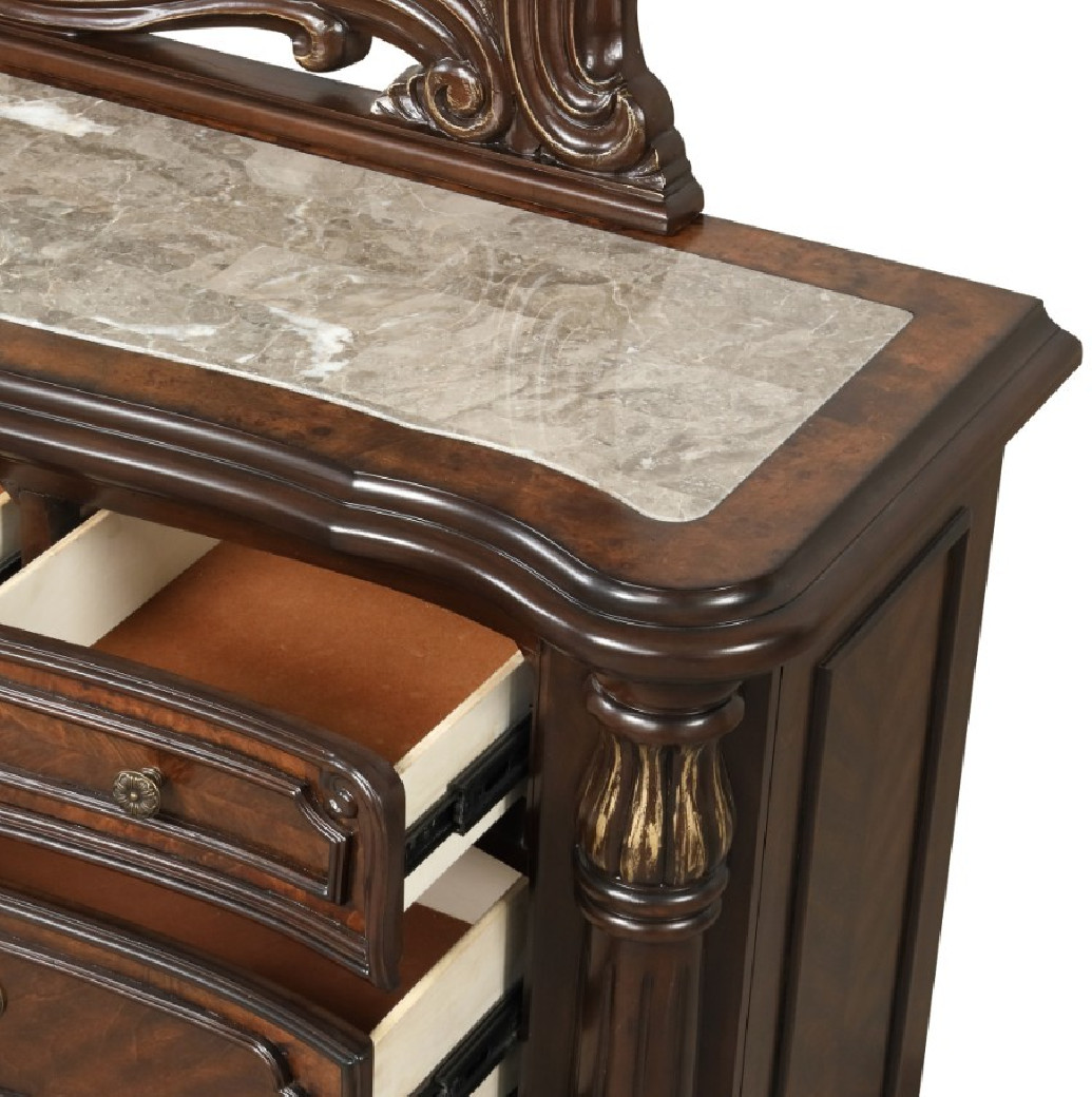 Bella Notte Royal Collection 5 PC Queen Sleigh Bed Set Mahogany Brown Finish By New Classic Furniture