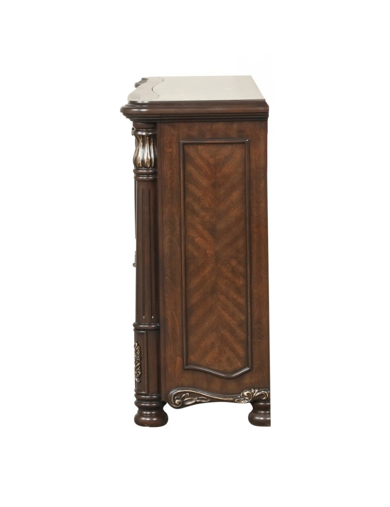 Bella Notte Royal Collection 5 PC Queen Sleigh Bed Set Mahogany Brown Finish By New Classic Furniture