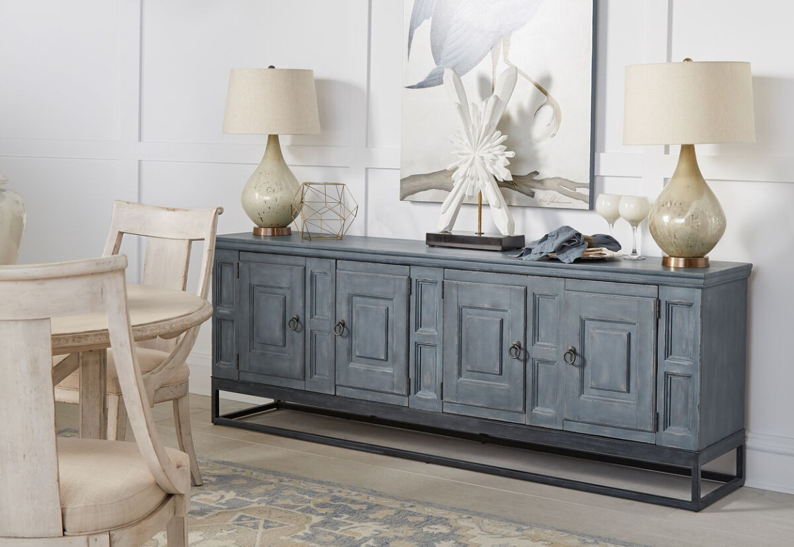 321423-2821 Alcove Entertainment Console Slate, Burnished Brass Finish  by A.R.T. Furniture Collections