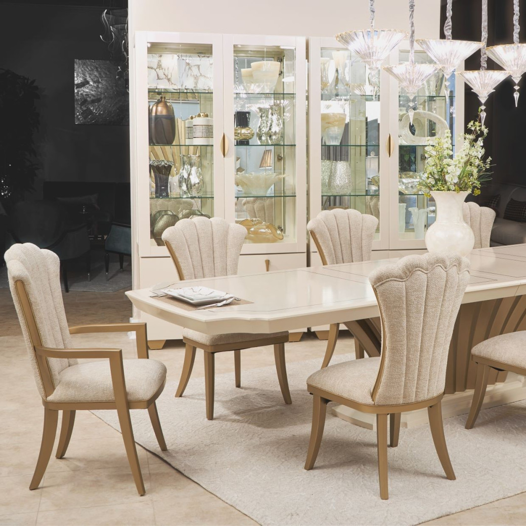 7PC Pedestal Dining Table Fantosini Gold Collection by Michael Amini  9091002-112