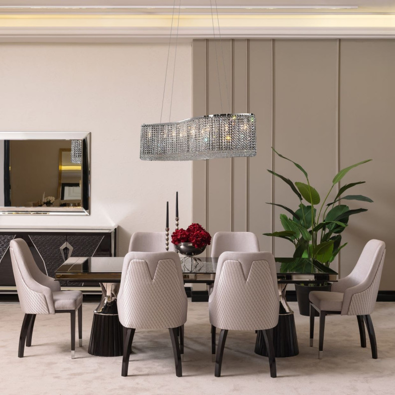 7PC Double Pedestal Dining Table Glossy Charcoal Sand Carmela Collection by Michael Amimi  LFR-CRMA002-830