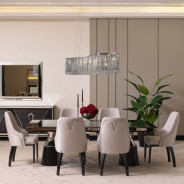 7PC Double Pedestal Dining Table Glossy Charcoal Sand Carmela Collection by Michael Amimi  LFR-CRMA002-830