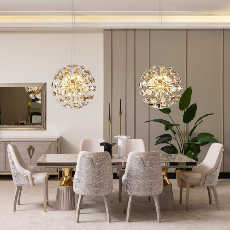 7PC Double Pedestal Dining Table Shimmer Ivory Carmela Collection By Michael Amimi LFR-CRMA002-141
