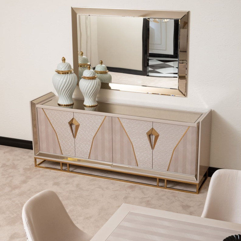 Console Table Glossy Charcoal Sand Carmela Shimmer Ivory Collection By Michael Amini.LFR-CRMA223-141