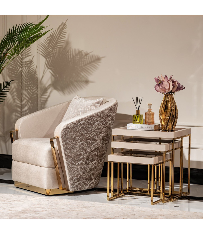 Nesting Tables Shimmer Ivory Carmela Collection By Michael Amini. LFR-CRMA224-141