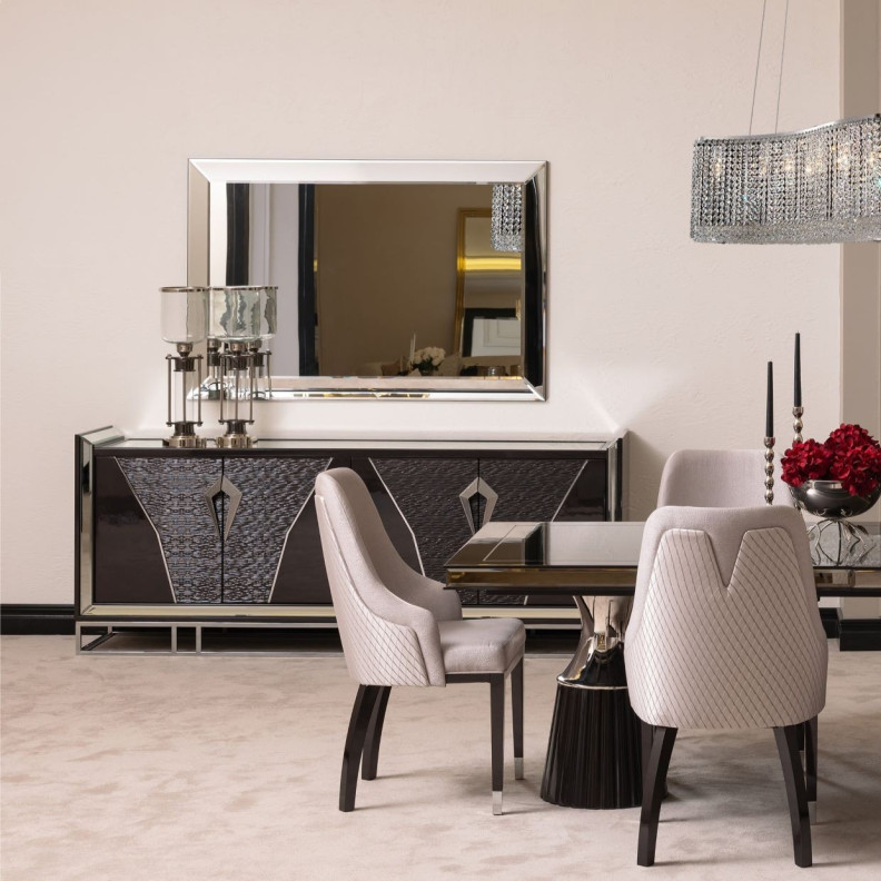 Console Table Glossy Charcoal Sand Carmela Zinc Silver Collection By Michael Amini.LFR-CRMA223-830
