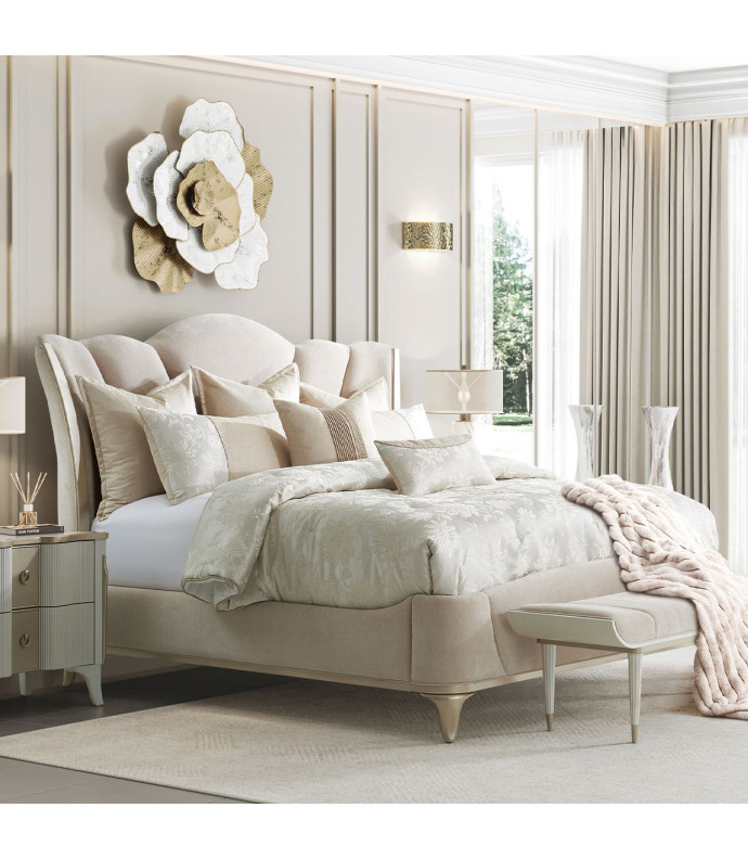 Queen Upholstered Bed Creamy Pearl Finish La Marisia Collection by Michael Amini 9089000QN3-112