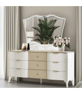 Queen Upholstered Bed Creamy Pearl Finish La Marisia Collection by Michael Amini 9089000QN3-112