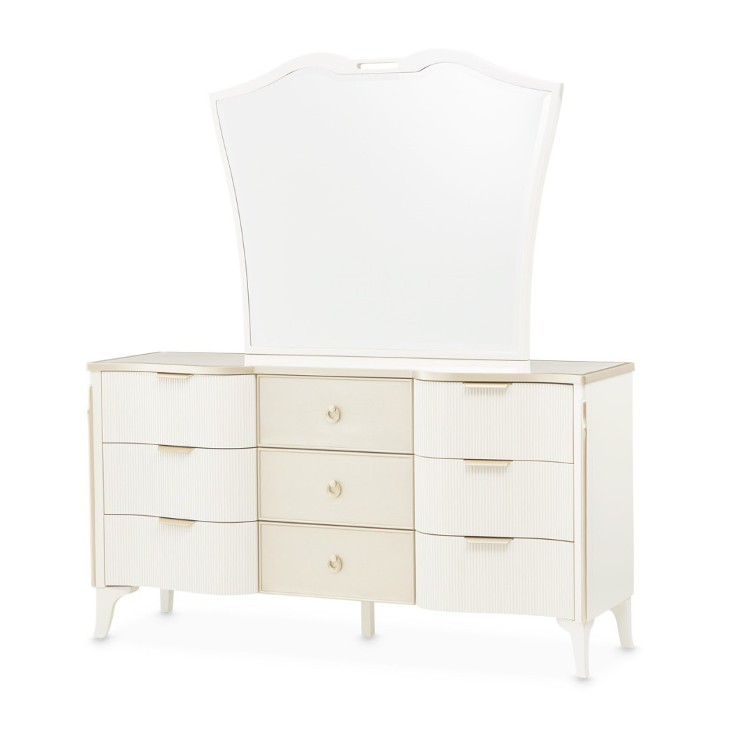 Queen Upholstered Bed Creamy Pearl Finish La Marisia Collection by Michael Amini 9089000QN3-112