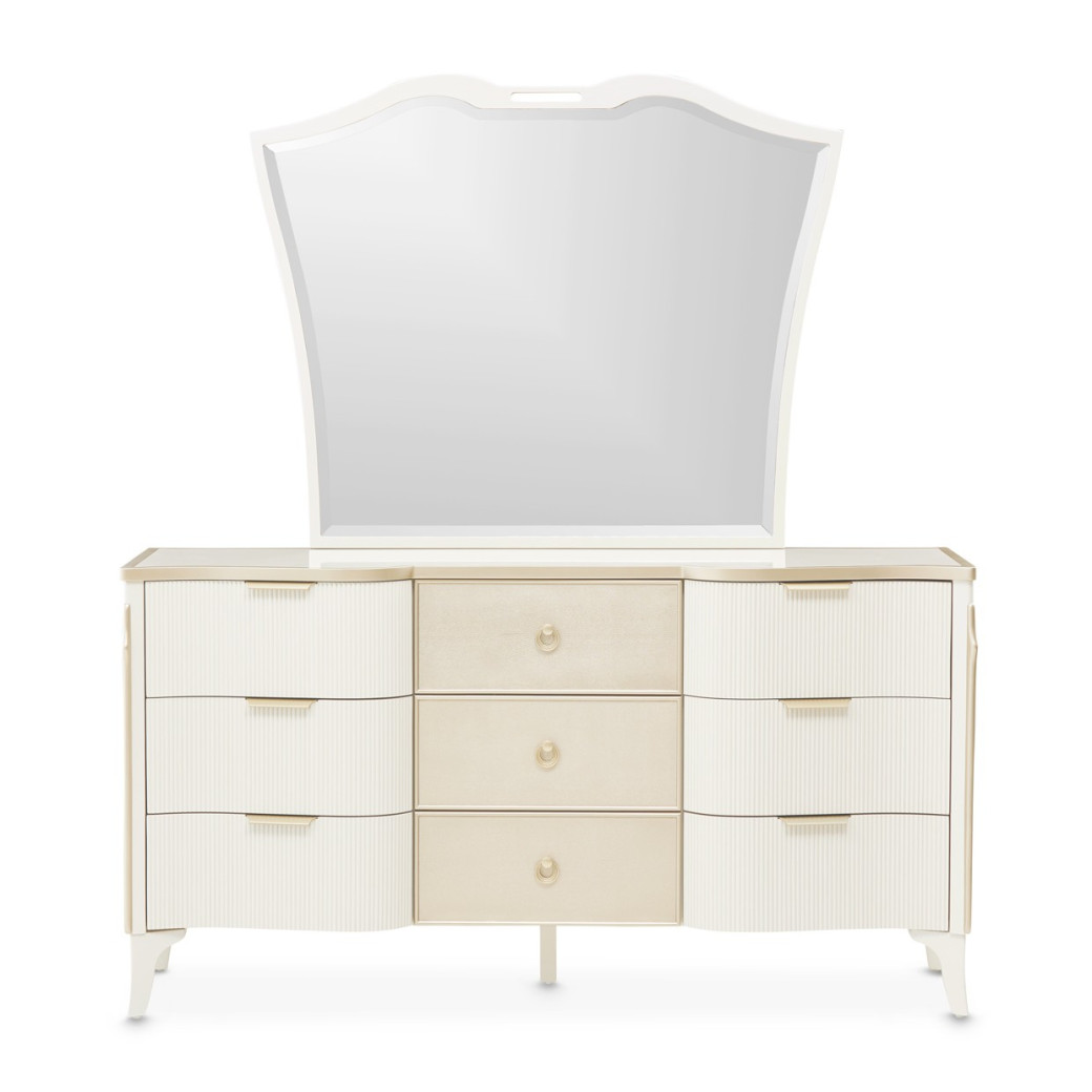 Queen Upholstered Bed Creamy Pearl Finish La Marisia Collection by Michael Amini 9089000QN3-112