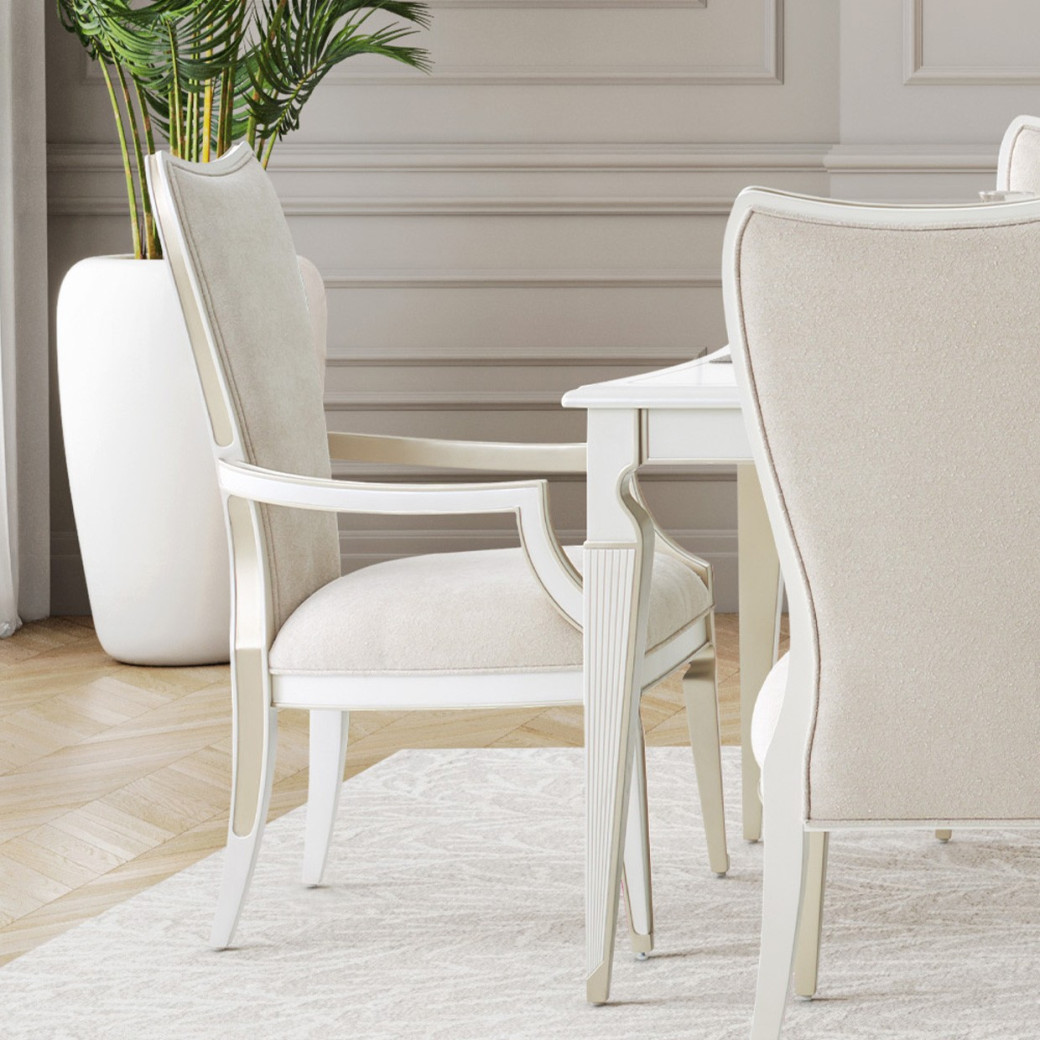7PC Rectangular Dining Table Creamy Pearl Finish La Marisia Collection by Michael Amini  9089000-112
