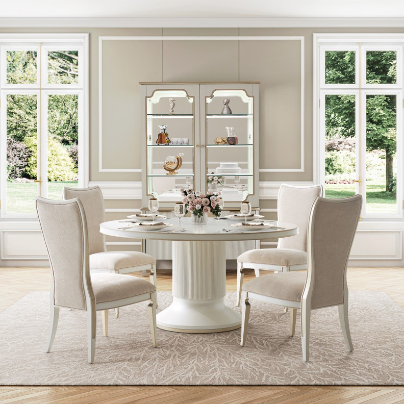 5PC Round Dining Table Creamy Finish La Marisia Collection By Michael Amini