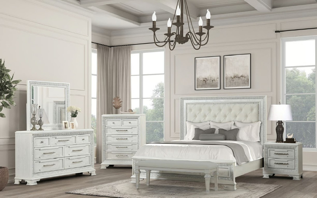 FM70000WH-F 5PC Queen Bedroom Set Traditional Style Creamy White Finish Stella Mia Collection by  Furniture Of America