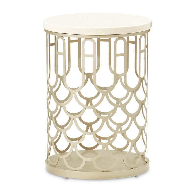 Marble Chairside Table Creamy Pearl La Marisia Collection By Michael Amini 9089225-112