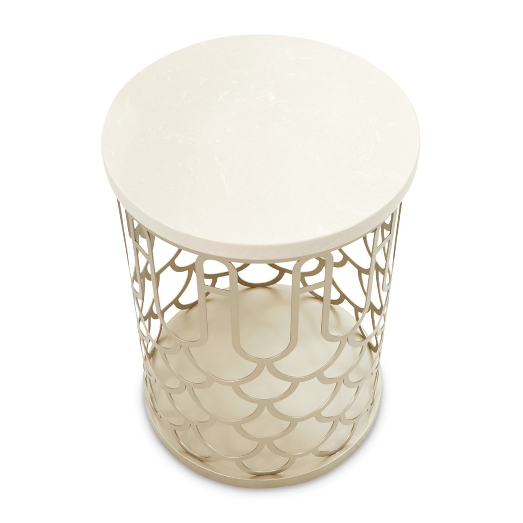 Marble Chairside Table Creamy Pearl La Marisia Collection By Michael Amini 9089225-112