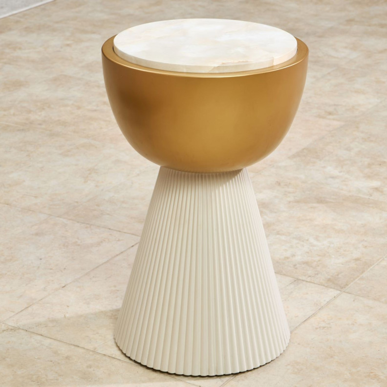 Chairside Table Light Champagne Square Collection By Michael Amini  9097222-124