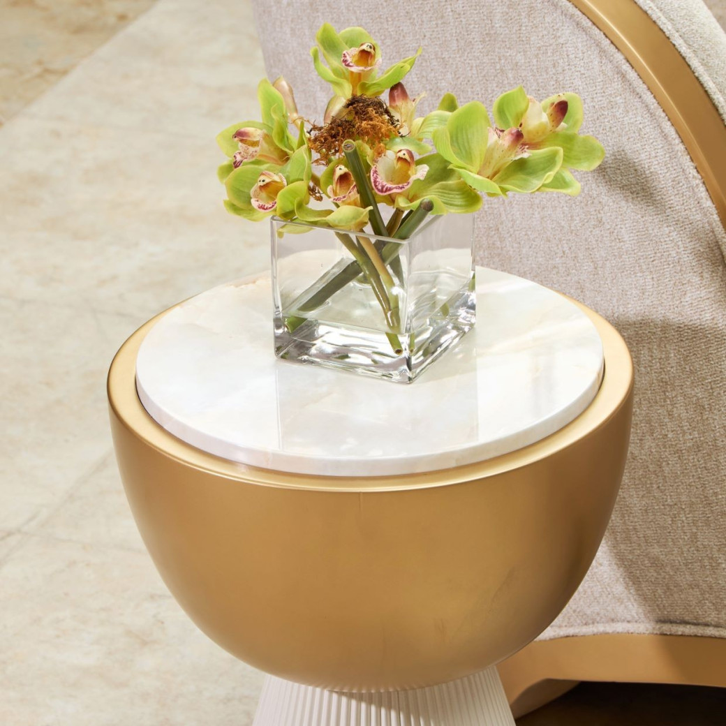 Chairside Table Light Champagne Square Collection By Michael Amini  9097222-124