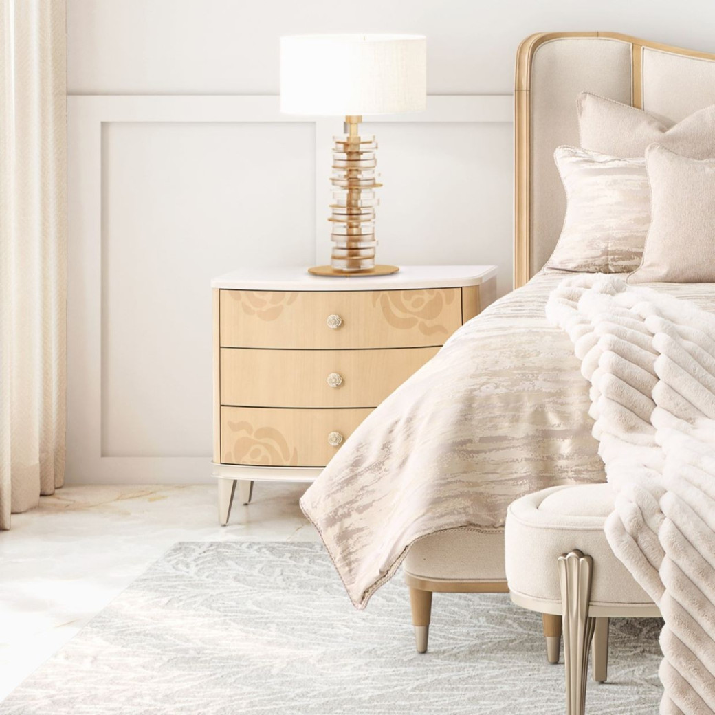 Queen Upholstered Bed Camellia Field Caramel Collection By Michael Amini 9090000EK3-134