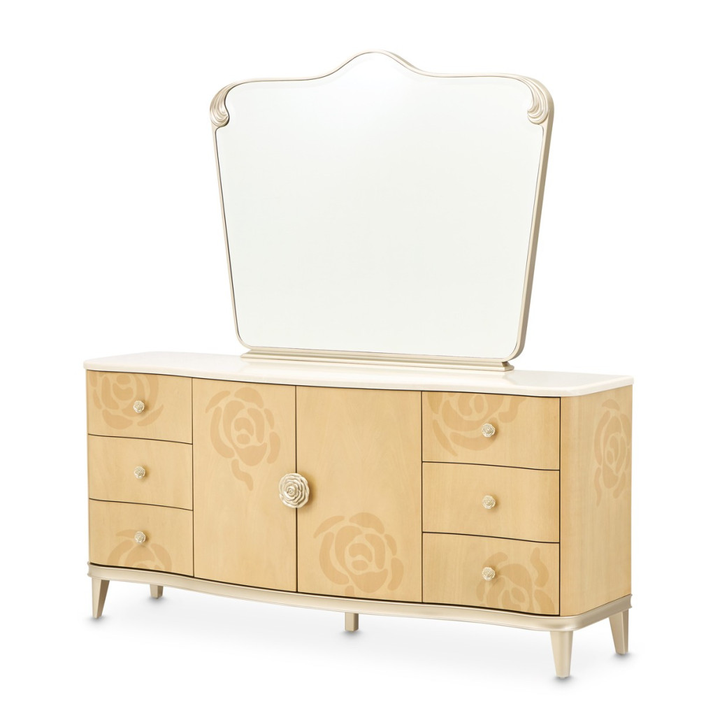 Queen Upholstered Bed Camellia Field Caramel Collection By Michael Amini 9090000EK3-134