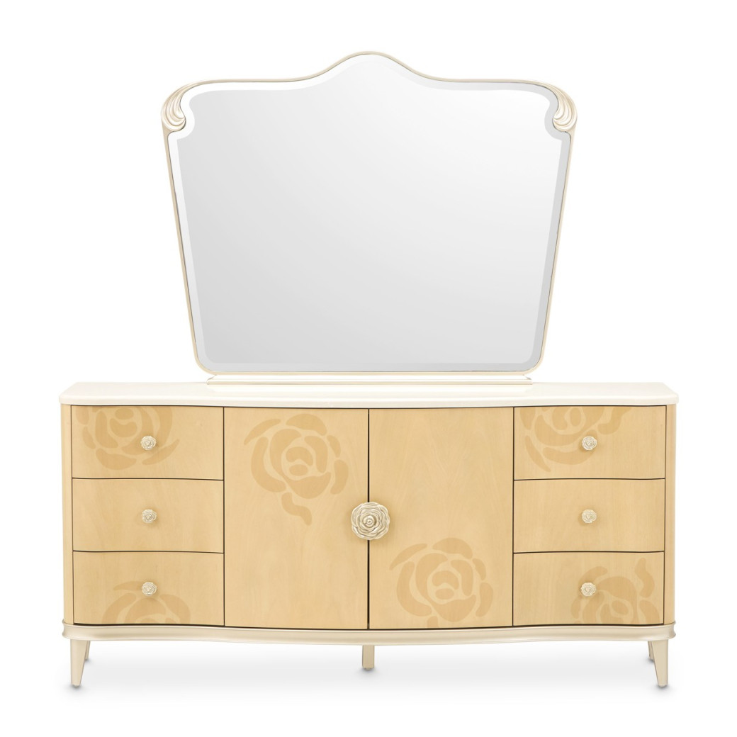 Queen Upholstered Bed Camellia Field Caramel Collection By Michael Amini 9090000EK3-134