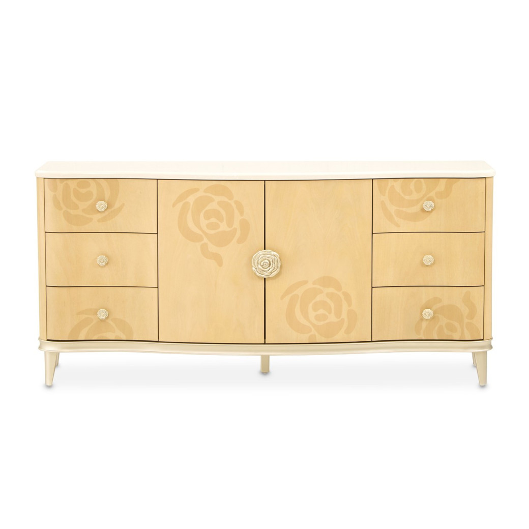Queen Upholstered Bed Camellia Field Caramel Collection By Michael Amini 9090000EK3-134