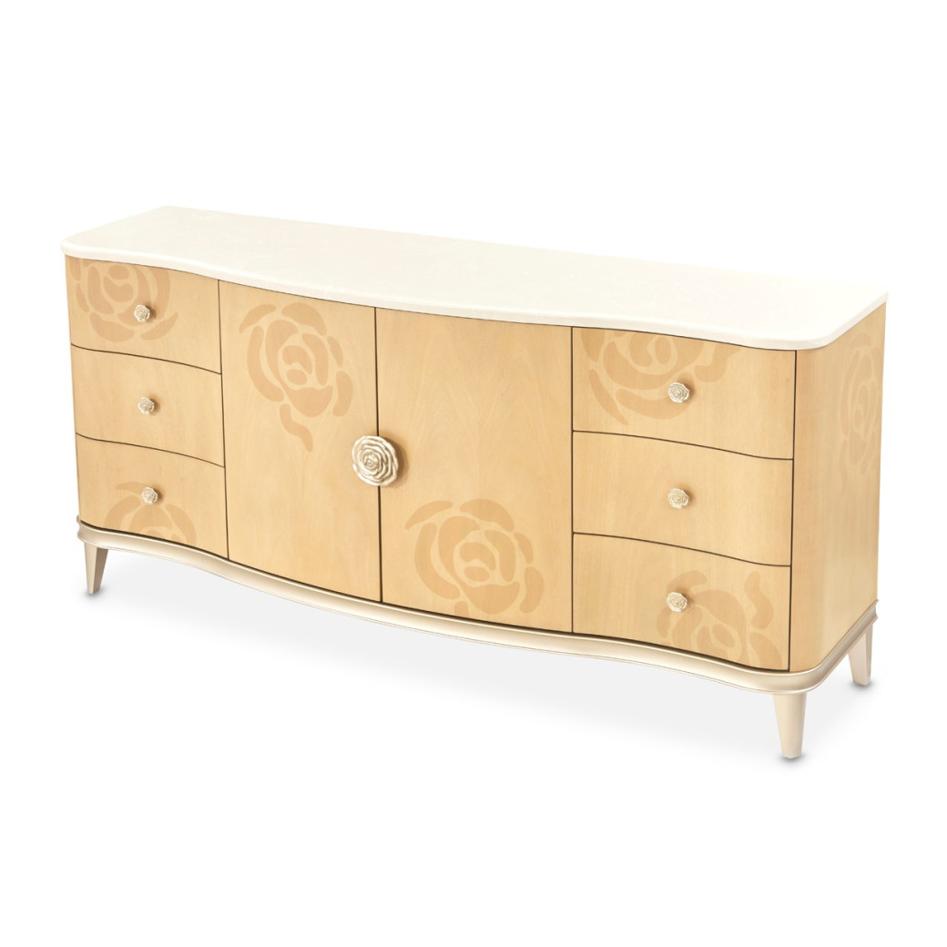 Queen Upholstered Bed Camellia Field Caramel Collection By Michael Amini 9090000EK3-134