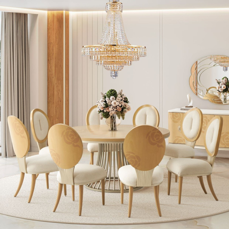 5PC Round Dining Table Camellia Field Caramel Collection By Michael Amini 9090001-134