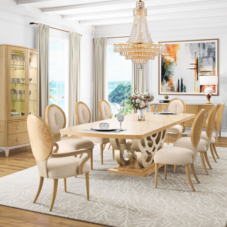 7PC Camellia Field Rect. Pedestal Dining  Set Caramel Collection By Michael Amini 9090002-134