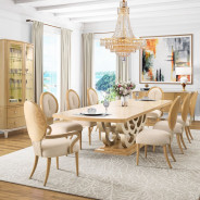 7PC Camellia Field Rect. Pedestal Dining  Set Caramel Collection By Michael Amini 9090002-134
