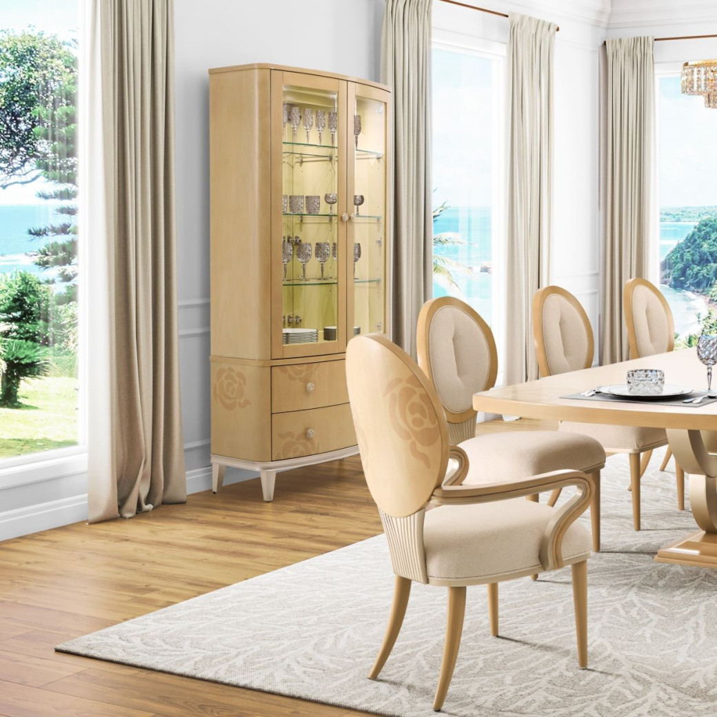7PC Camellia Field Rect. Pedestal Dining  Set Caramel Collection By Michael Amini 9090002-134
