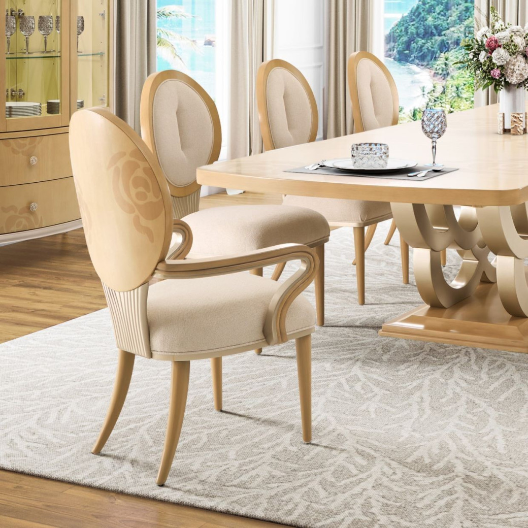 7PC Camellia Field Rect. Pedestal Dining  Set Caramel Collection By Michael Amini 9090002-134