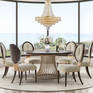 5PC Round Dining Table Warm Pecan Camellia Field Collection By Michael Amini 9090001-400