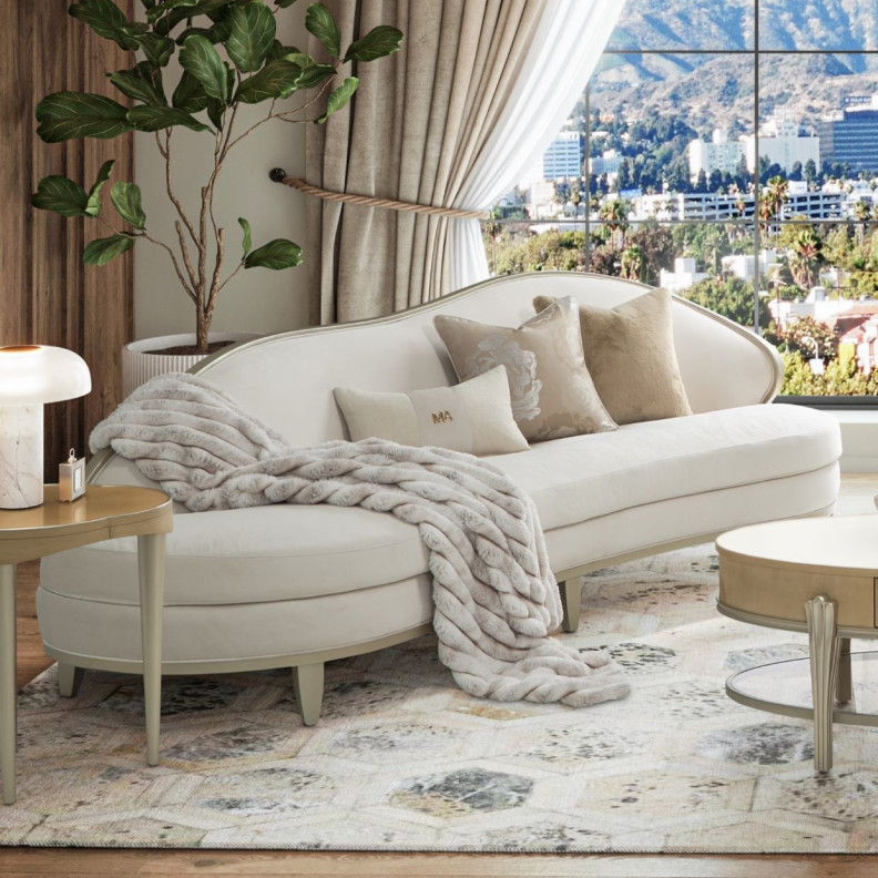 Camellia Field Asymmetrical Sofa Cornsilk Caramel Collection by Michael Amini  9090816-CNSLK-134