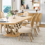 7PC Camellia Field Rect. Pedestal Dining  Set Caramel Collection By Michael Amini 9090002-134