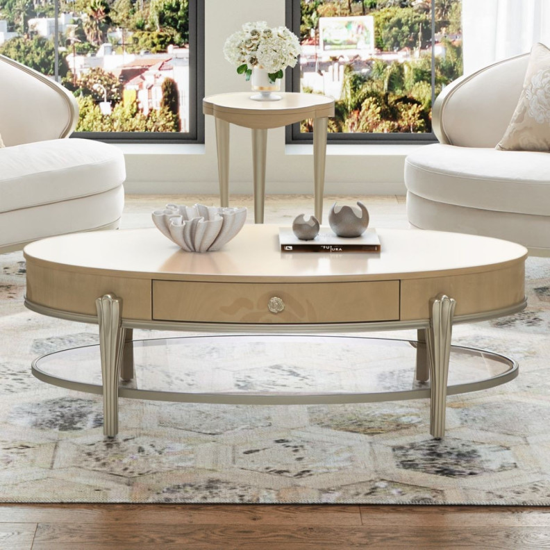 Camellia Field Oval Cocktail Table Caramel Collection By Michael Amini  9090201-134