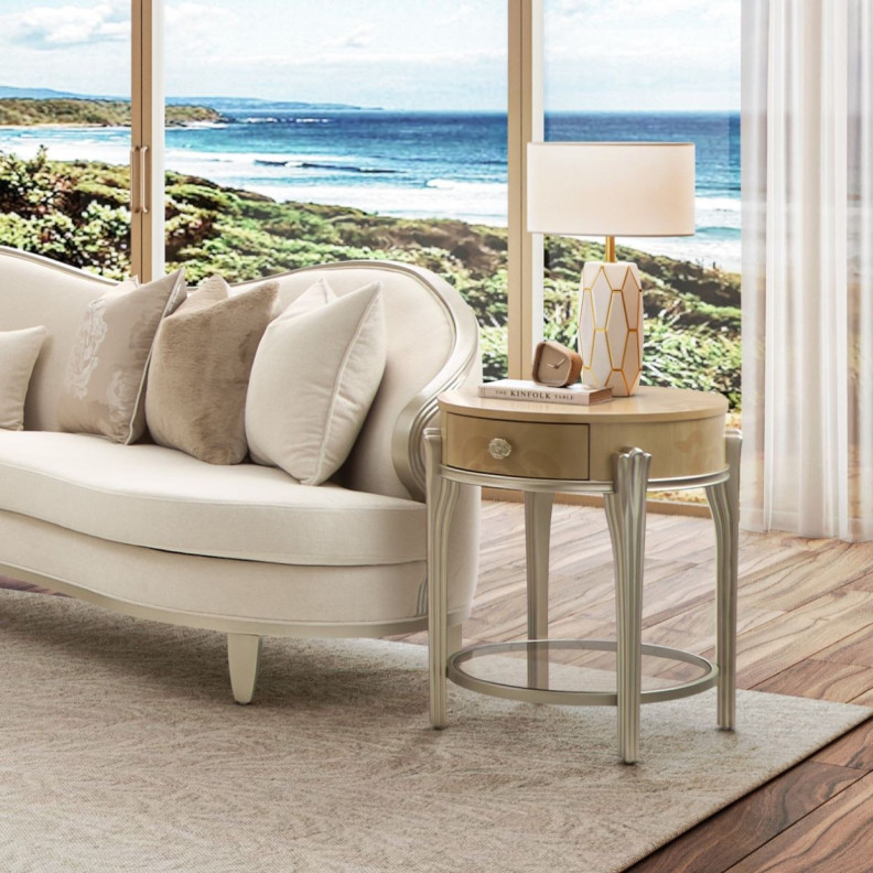 Camellia Field Round End Table w/Drawer Caramel Collection by Michael Amini  9090202-134