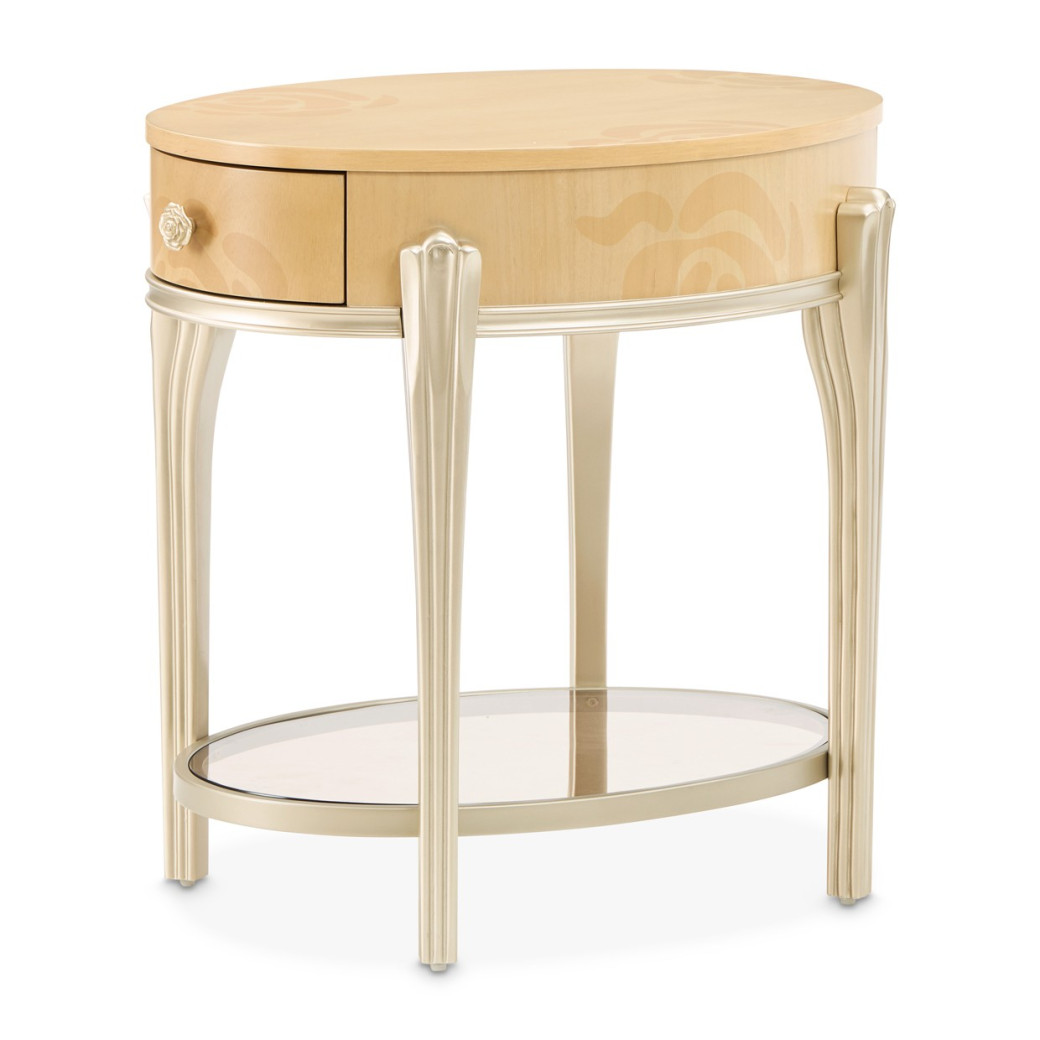Camellia Field Round End Table w/Drawer Caramel Collection by Michael Amini  9090202-134