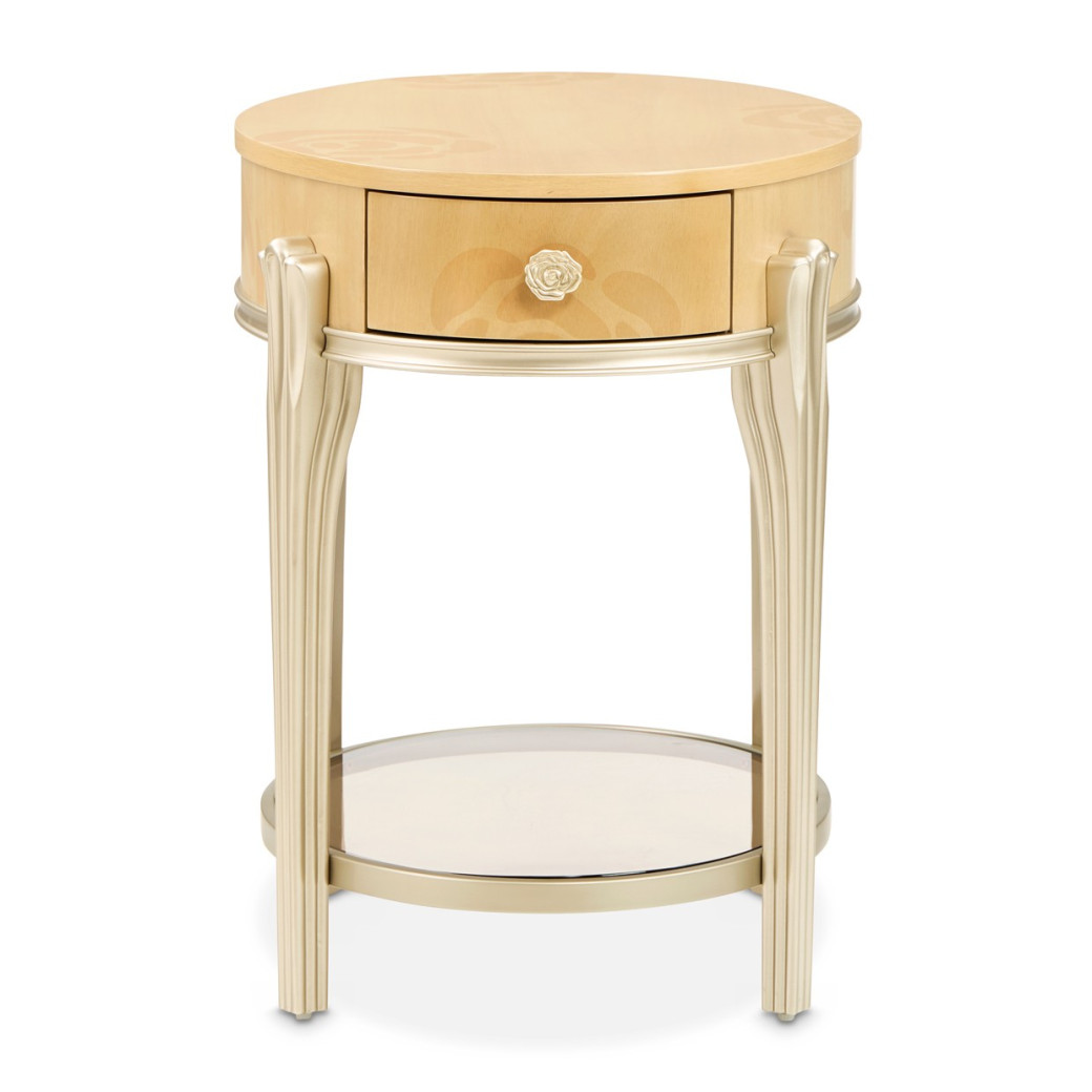 Camellia Field Round End Table w/Drawer Caramel Collection by Michael Amini  9090202-134