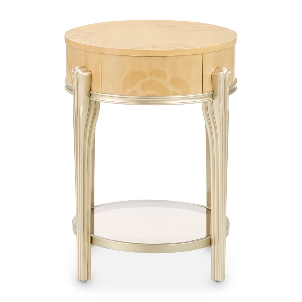 Camellia Field Round End Table w/Drawer Caramel Collection by Michael Amini  9090202-134