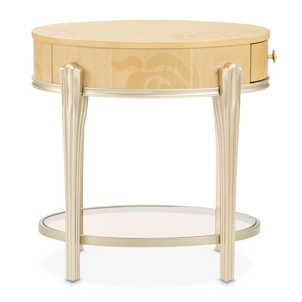 Camellia Field Round End Table w/Drawer Caramel Collection by Michael Amini  9090202-134