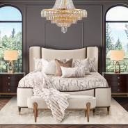 Queen Upholstered Bed 3pc Warm Pecan Camellia Field Collection By Michael Amini 9090000EK3-400