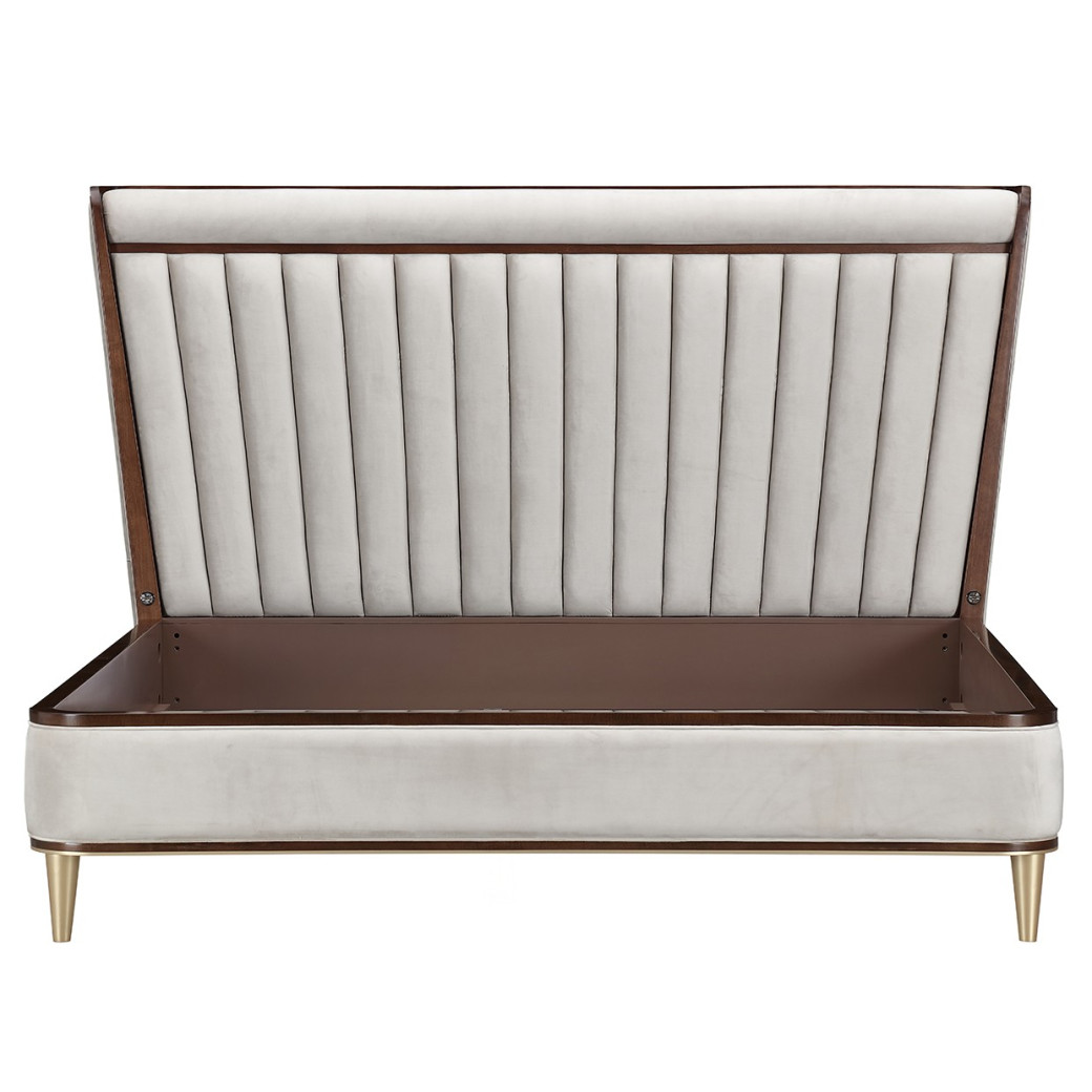 Eastern King Channel Tufted Panel Bed 3pc Walnut Houston Collection by Michael Amini  9095000EK3-416