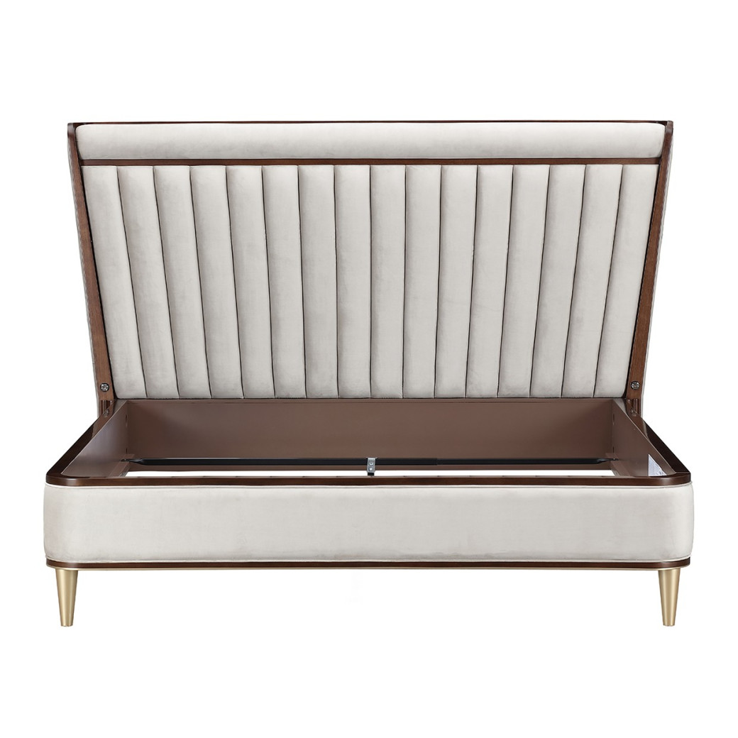 Eastern King Channel Tufted Panel Bed 3pc Walnut Houston Collection by Michael Amini  9095000EK3-416