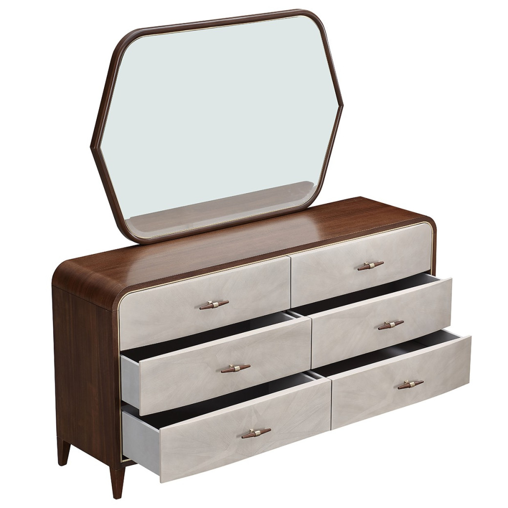 Dresser with Mirror Walnut Houston Collection by Michael Amini 9095050SA-260-416