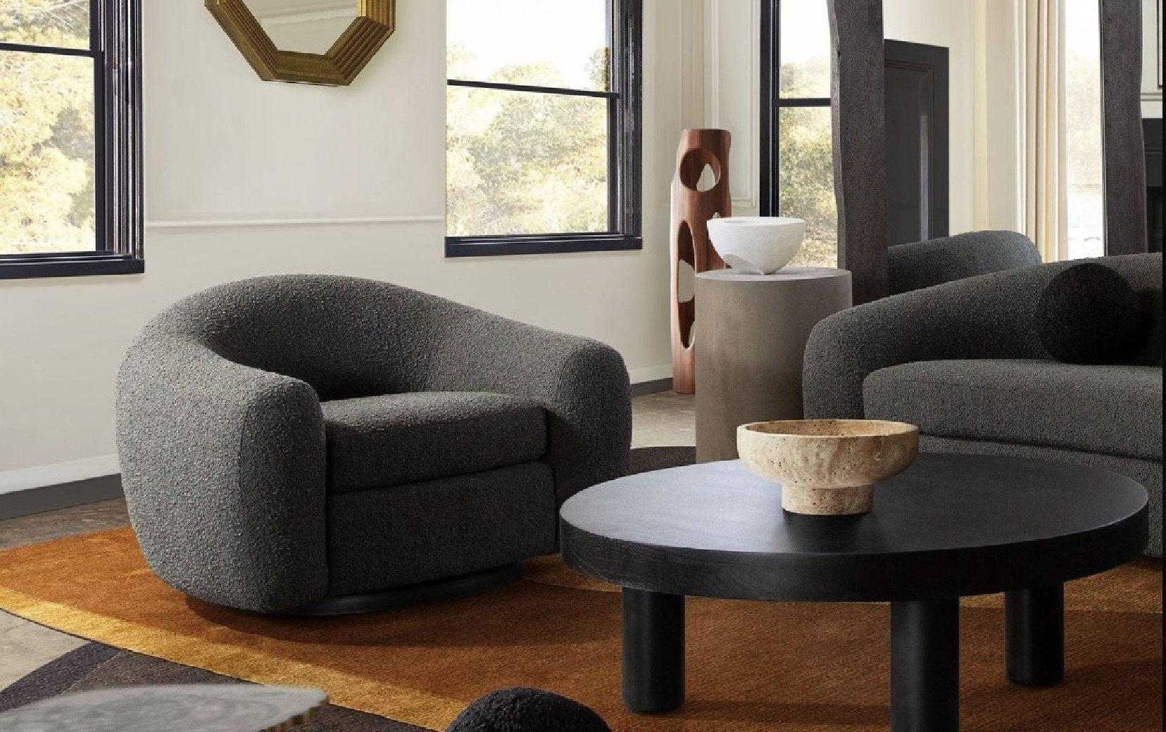 Pascal Collection 1Pc Sofa Modern & Clean Design Charcoral Textured Boucle Fabric By Diamond Sofa