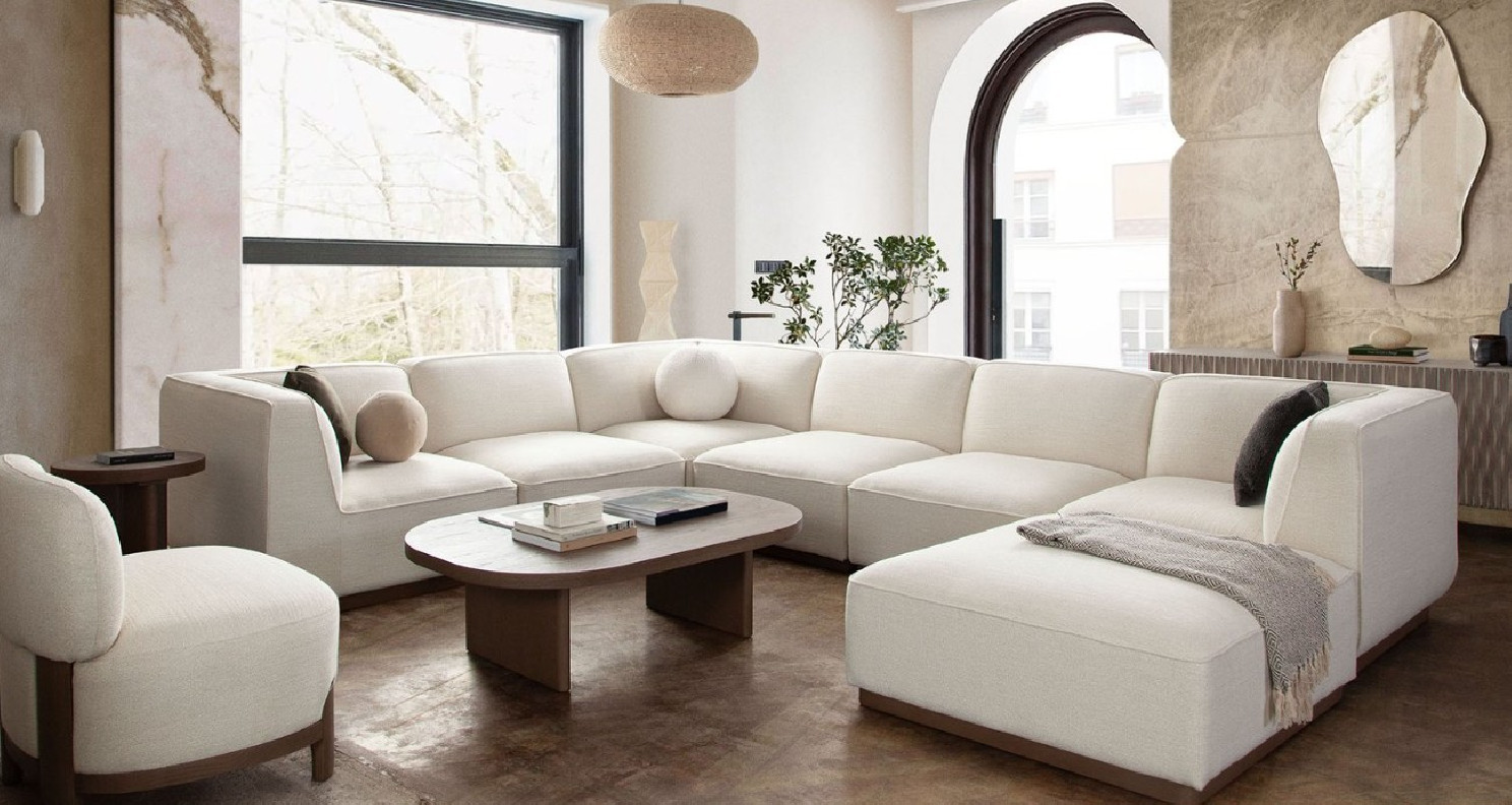 Aspen Collection 7PC Contemporary and modern Sectional in Cream Fabric by Diamond Sofa