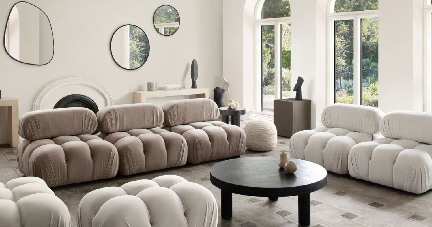 Paloma Collection 3PC Sectional Modern & Clean Design in Tan Velvet By Diamond Sofa