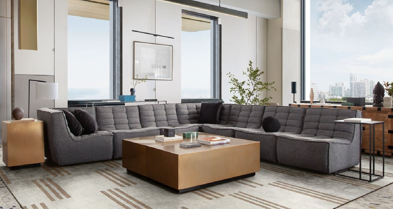 Marshall Collection 7PC contemporary and modern Sectional in Grey Fabric by Diamond Sofa