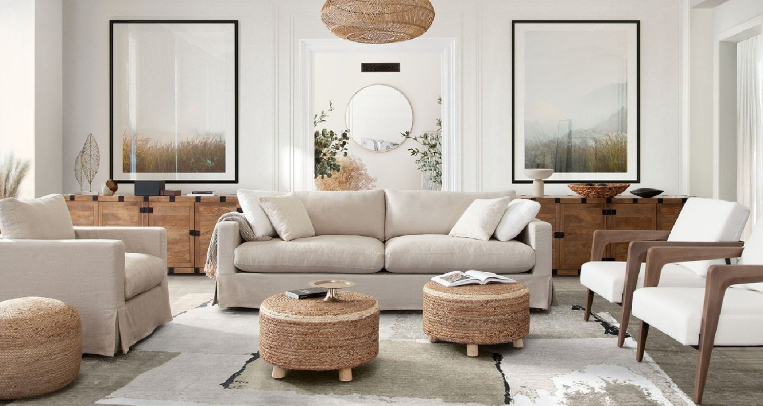 Savannah Collection Sofa Modern & Clean Design in Sand Natural Linen by Diamond Sofa