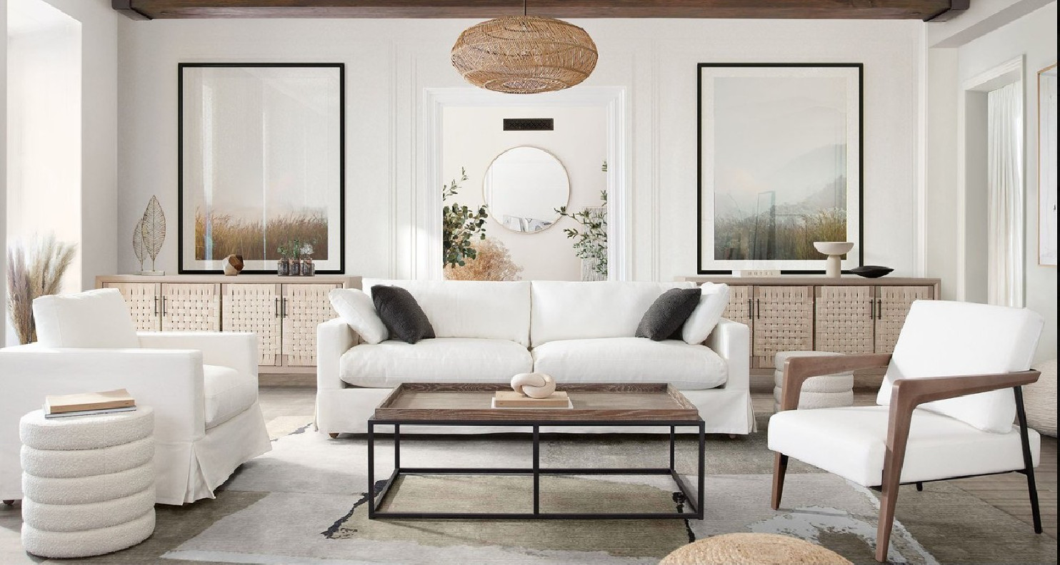 Savannah Collection Sofa Modern & Clean Design in White Natural Linen by Diamond Sofa